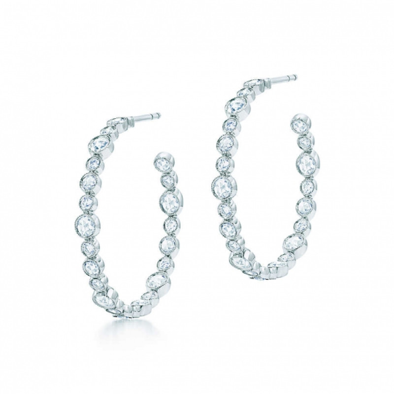 Серьги-кольца Tiffany Cobblestone, платина, бриллианты (30522273)