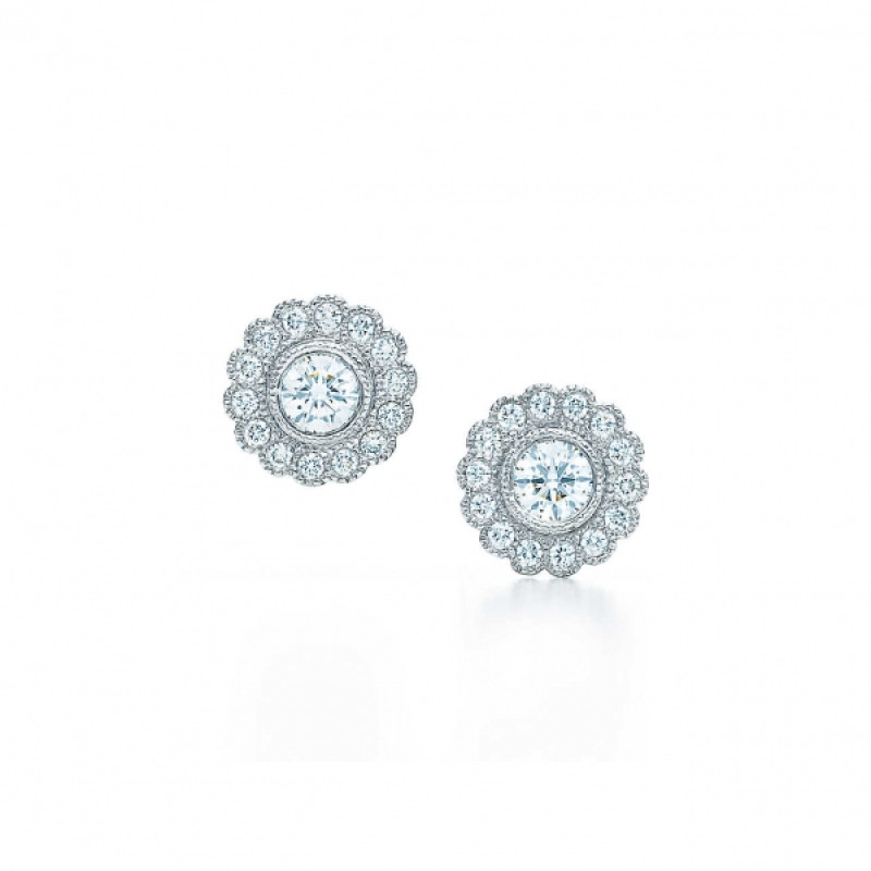 Серьги Tiffany Enchant в виде цветка, платина, бриллианты (29527857)