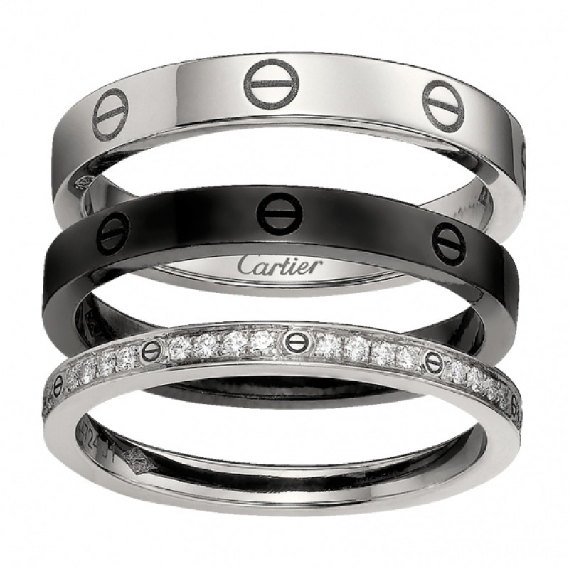 Кольцо Cartier Love, белое золото, керамика, бриллианты