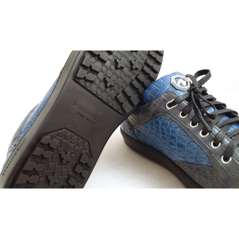 Кроссовки Stefano Ricci, синие с черным, кожа крокодила