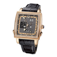 Ulysse Nardin Watch Quadrato Dual Time Perpetual (RG-Diamonds / Grey / Leather)