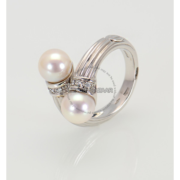 Damiani 18K White Gold Diamond Pearl Twist Ring