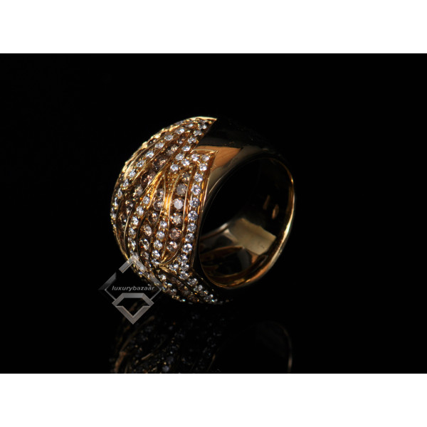Damiani Damiani 18K Yellow Gold Brown and White Micro Pave Diamond Ring