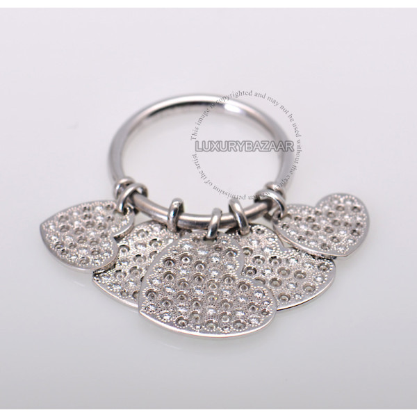 Dior 18K White Gold Diamond Hearts Dangle Ring