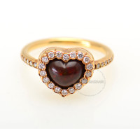 Dior 18K Yellow Gold Diamond &amp; Rhodesian Garnet Heart Ring