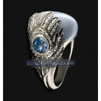 Carrera y Carrera Peacock 18K White Gold Ring with Iolite Chaldedony and Diamonds