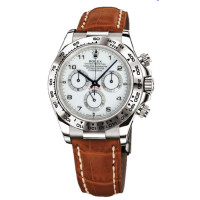 Cosmograph Daytona White Gold - Broun Leather Strap White Dial