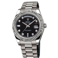 Rolex Day-Date II President White Gold - Fluted Bezel Black Diamond Dial