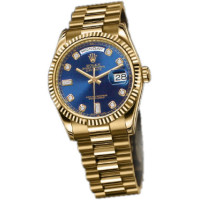 Rolex Day-Date 36mm President із жовтим золотом безелем і синіми діамантами