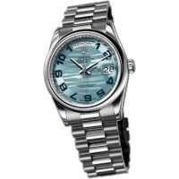 Rolex Day-Date 36mm Platinum Domed Bezel Ice Blue Waves