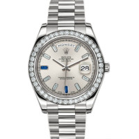 Rolex Day-Date II President White Gold - Diamond Bezel Silver Diamond Dial