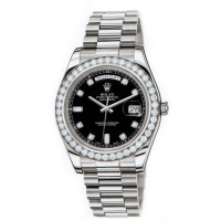 Rolex Day-Date II President White Gold - Diamond Bezel Black Diamond Dial