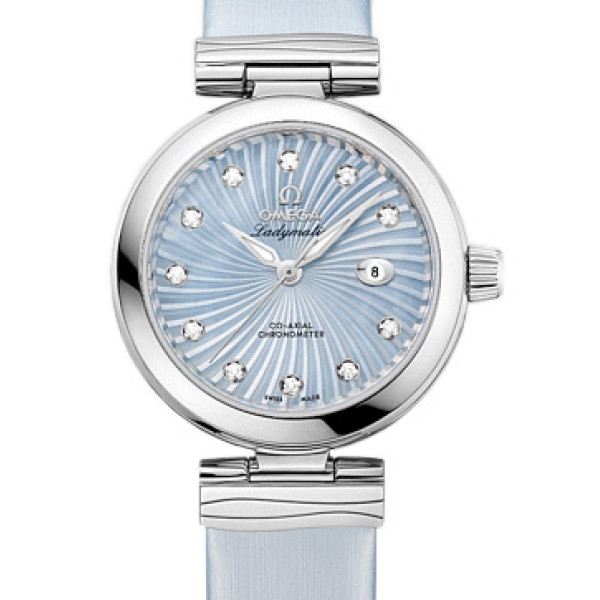 Omega Ladymatic Steel on steel blue pearl dial Leather strap  2013