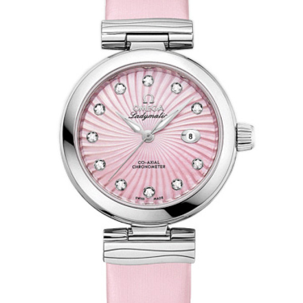 Omega Ladymatic Steel on steel pink mother-of-pearl dial on pink leather strap 2013