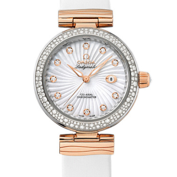Omega De Ville Ladymatic Steel - red gold on white  leather strap - Diamond 2013
