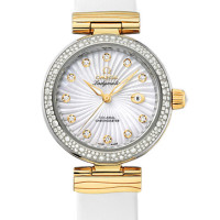 Omega De Ville Ladymatic Steel - yellow gold on white  leather strap - Diamond 2013