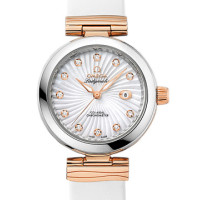 Omega De Ville Ladymatic Steel - red gold on white leather strap 2013