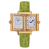 Jaeger LeCoultre Reverso Duetto (YG / Silver - MOP / Diamonds / Leather)