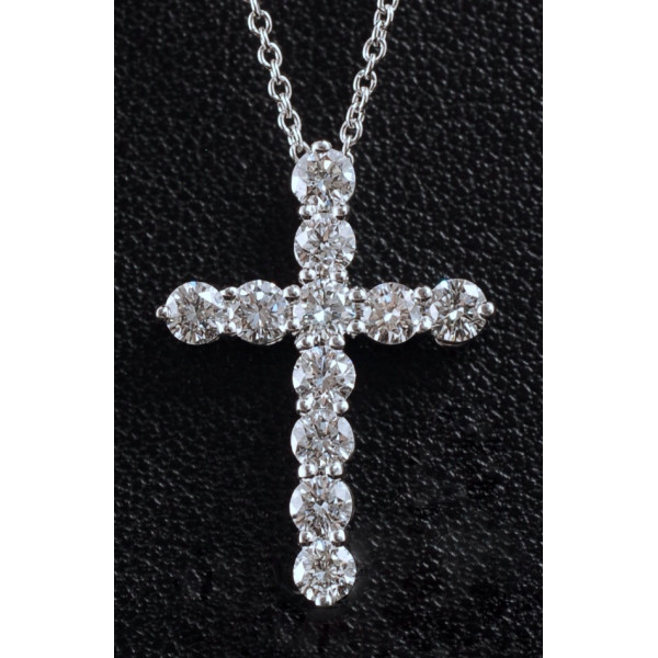 Крестик Tiffany, белое золото, бриллианты 1.1ct