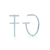Серьги-кольца Tiffany T Wire, белое золото, бриллианты (33430019)