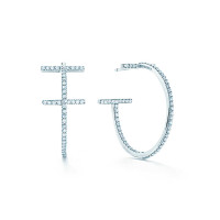 Сережки-кольца Tiffany T Wire, біле золото, діаманти (33430019) Сережки-кольца Tiffany T Wire, біле золото, діаманти (33430019)