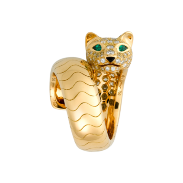 Кольцо Cartier Panthere de Cartier, белое золото, бриллианты, изумруды, оникс