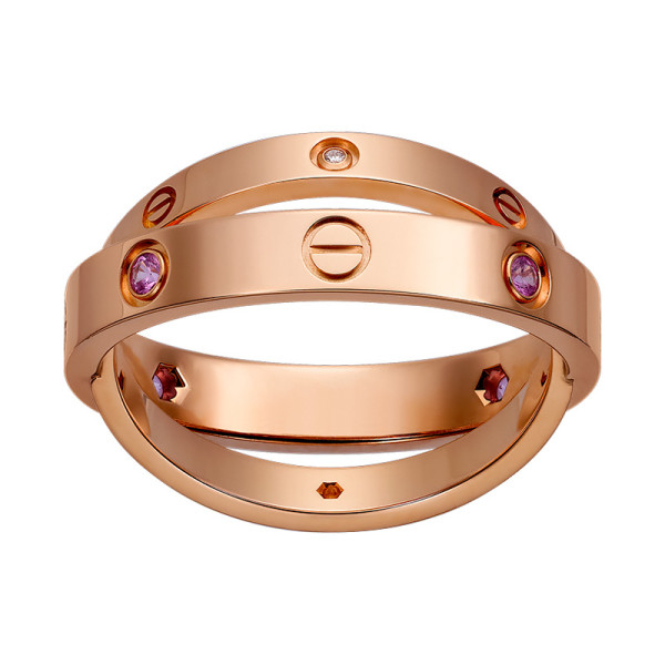 Кольцо Cartier Love, розовое золото, бриллианты, сапфиры