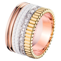 Кольцо Boucheron Quatre, белое, желтое, розовое золото, керамика, бриллианты