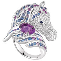 Кольцо Boucheron Animals Pegas, белое золото, сапфиры, бриллианты, аметисты