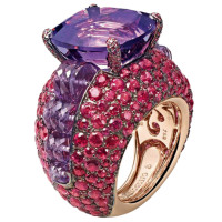 Кольцо de Grisogono Melody Of Colours, розовое золото, сапфиры, турмалины, бриллианты