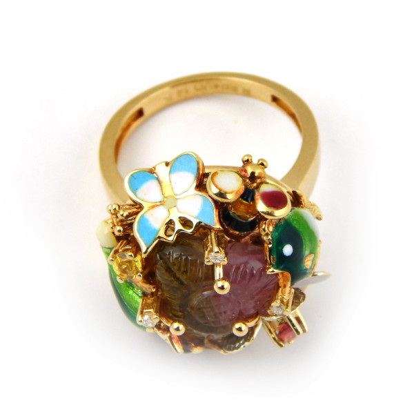 Кольцо Roberto Bravo, желтое золото, драгоценные камни