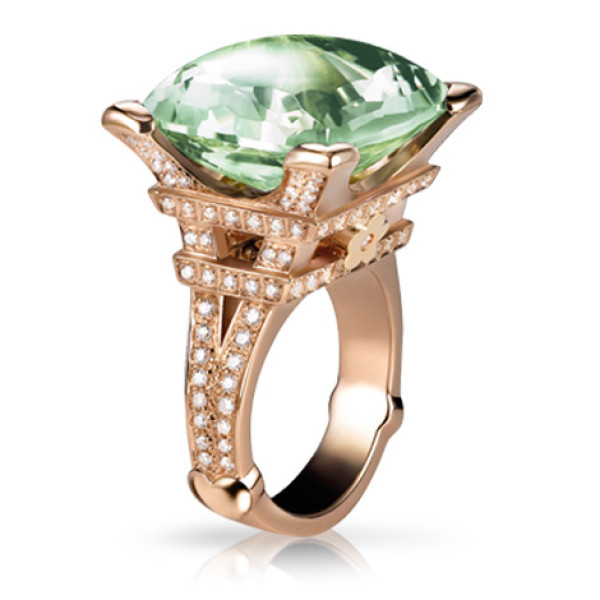 Кольцо Pasquale Bruni Madame Eiffel, розовое золото, бриллианты, зеленый аметист