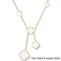 Колье в стиле Van Cleef & Arpels Magic Alhambra, желтое золото, перламутр