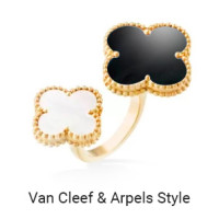 Кольцо в стиле Van Cleef & Arpels Alhambra, желтое золото, оникс, перламутр