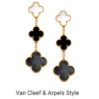 Серьги в стиле Van Cleef & Arpels, желтое золото, перламутр