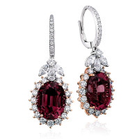 Сережки Verdi Jewellery, біле, рожеве золото, діаманти, гранат.