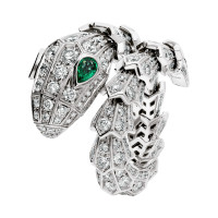 Каблучка Bvlgari Serpenti, біле золото, діаманти, смарагди