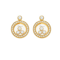 Chopard Happy Diamonds Round 18K Yellow Gold Diamond and Floating Diamond Earrings