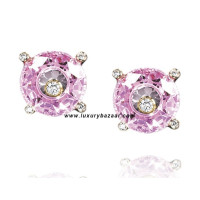 Chopard So Happy Pink Stone Floating Diamond Yellow Gold Earrings