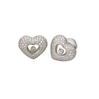 Chopard Happy Diamonds Hearts 18K White Gold 4 Row Diamond Earrings