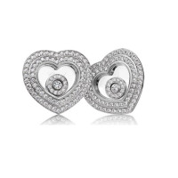 Chopard Happy Diamonds Hearts 18K White Gold 2 Row Diamond Earrings