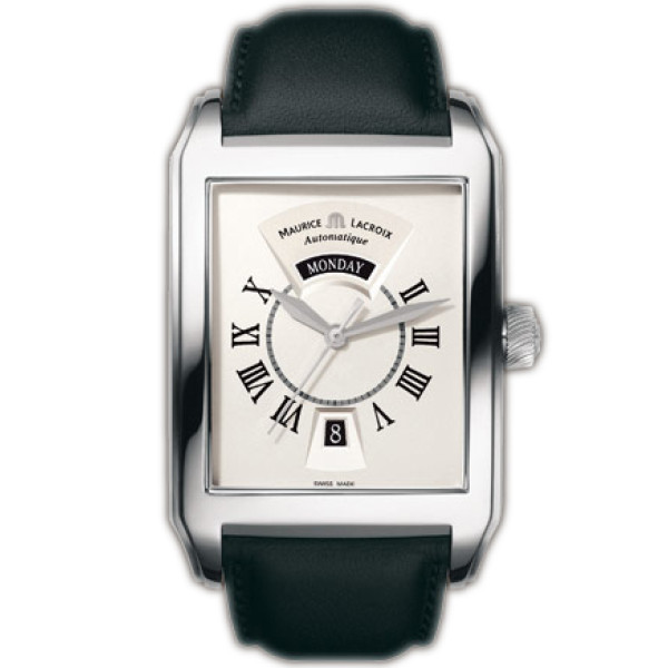 Maurice Lacroix watches Pontos Rectangulaire Day/Date (SS / Silver / Leather)