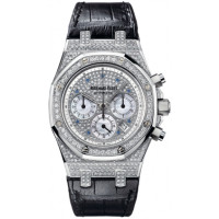 Audemars Piguet Watch Royal Oak Chronograph (WG-Diamonds / Diamonds-Blue / Leather)