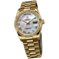 Rolex watches Day-Date 36mm President Yellow Gold - Fluted Bezel mother of pearl dial Roman