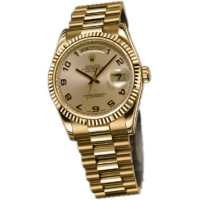 Rolex Watch Day-Date 36mm President Yellow Gold - Fluted Bezel champagne dial Arabic