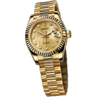 Rolex Watch Datejust Lady - President Yellow Gold - Fluted Bezel