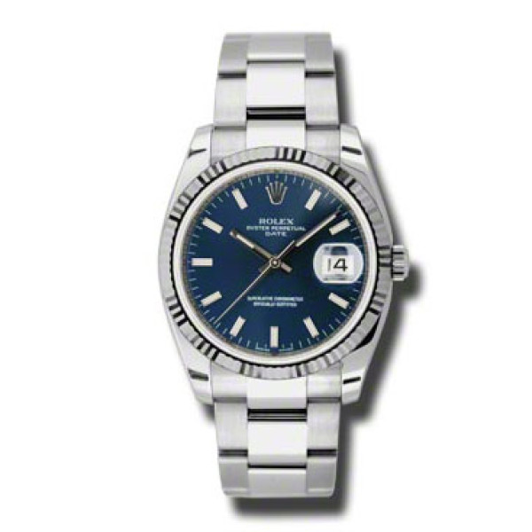 Rolex Watch Date 34mm Fluted Bezel - Oyster Bracelet