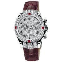 Rolex Watch Daytona White Gold - Diamond Bezel 4 Rubies Pave Diamonds Dial