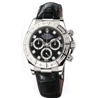 Rolex Watch Daytona White Gold - Baguette Diamond Bezel - Black Diamond Dial