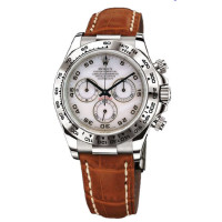 Rolex Watch Daytona White Gold - Leather Strap White Pearl Dial